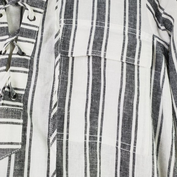 Sanctuary Staycation Twilight Hi-Low Vertical Stripe Pocket Linen Blend Dress, M - Picture 8 of 12